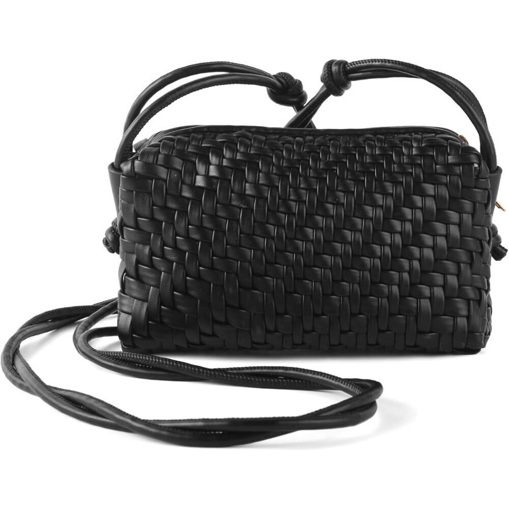 Woven Crossbody Bag Vegan Leather Small Purse Adjustable Strap Casual Use